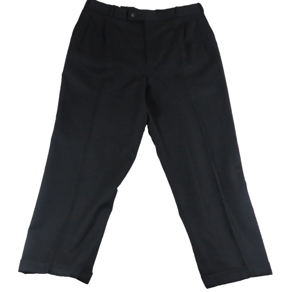 VTG Neiman Marcus Men 35 Black 100% Pure Virgin Wool Pleated Cuffed Trousers EUC